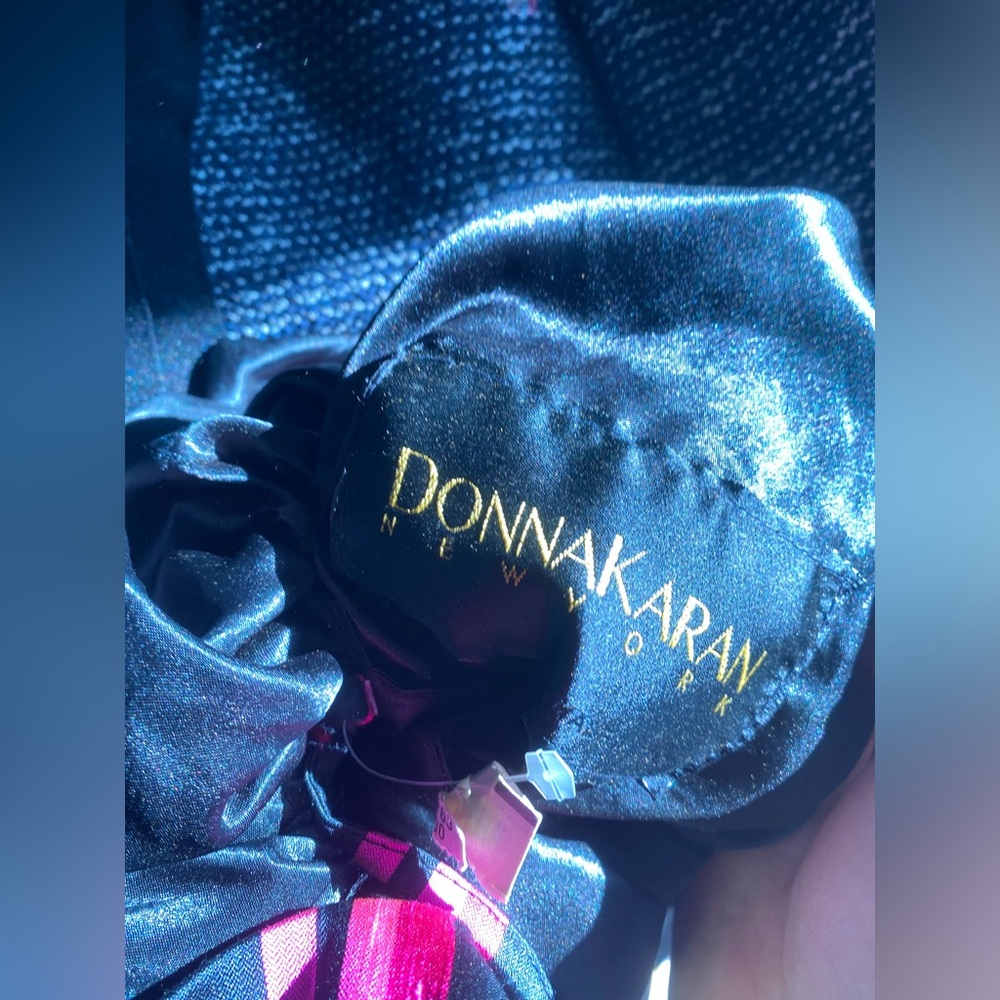Vintage Donna Karan Black & Fuchsia Floral Ruffle Shoulder silk Bag - Picture 7 of 8